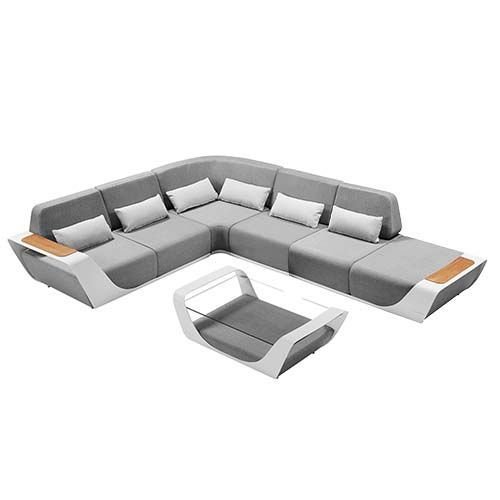 Outdoor Lounge Set "Onda" 5-teilig aus grauem Kunstleder und weißem Aluminiumgestell