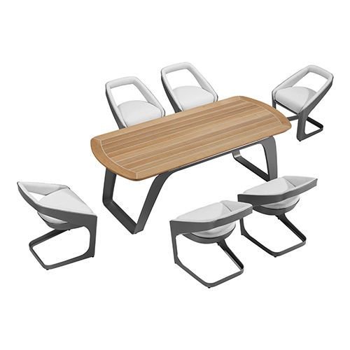 Outdoor Esstisch Set "Onda" 7-teilig aus grauem Aluminiumrahmen und Teakholz