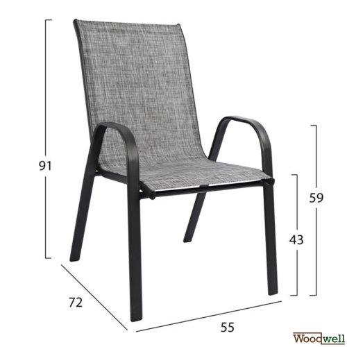 Outdoor-Esstisch-Set mit 1 Metall-Außentisch in grau-anthrazitfarbener Farbe mit eingebautem Sicherheitsglas | 2 Sessel in grau mit textilene