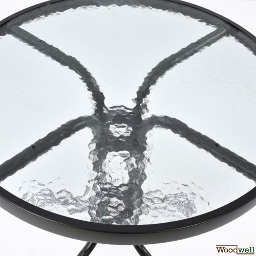 Outdoor-Esstisch-Set mit 1 Metall-Außentisch in grau-anthrazitfarbener Farbe mit eingebautem Sicherheitsglas | 2 Sessel in grau mit textilene