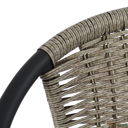 Outdoor-Esstisch-Set mit 1 Metall-Außentisch in grau-anthrazitfarbener Farbe mit eingebautem Sicherheitsglas |  2 Sessel mit hellgrauem Weidenkunststoff bezogen