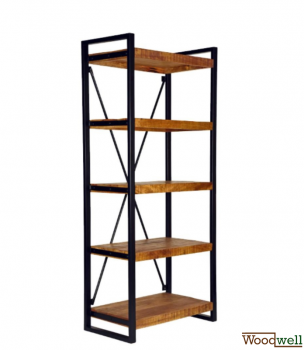 Bücherregal aus mangoholz im industrie-look