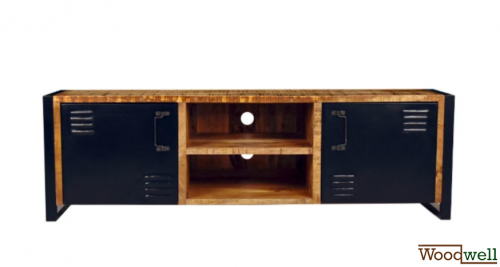 Fernsehschrank aus Mangoholz im Industrie-Look