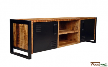 Fernsehschrank aus Mangoholz im Industrie-Look