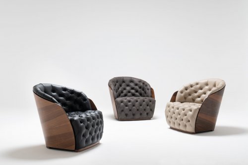 Sessel "Luxury" aus Kunstleder und Holzschale