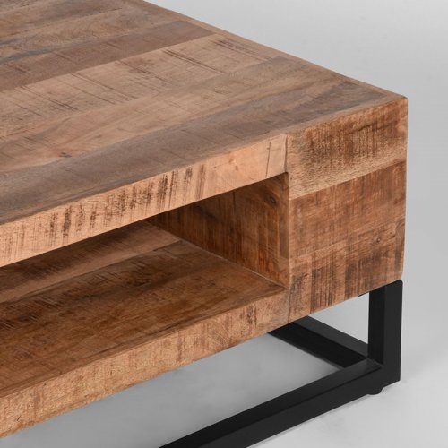 Couchtisch Cube 80x80x40 cm Raues Mangoholz | Schwarzes Metall