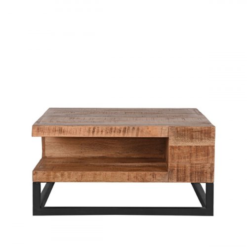 Couchtisch Cube 80x80x40 cm Raues Mangoholz | Schwarzes Metall