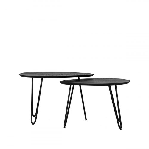 Couchtisch Set Frisk 68x43x44 cm Schwarzes Mangoholz | Schwarzes Metall