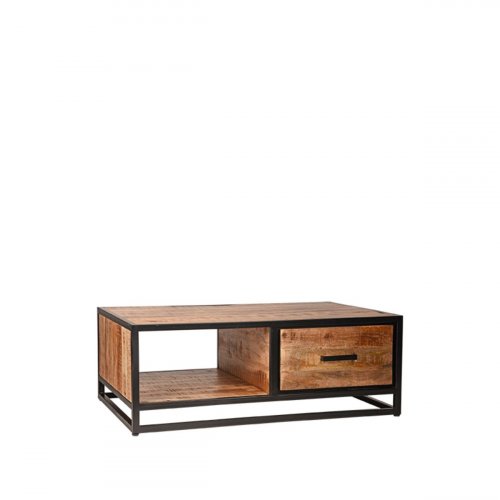 Couchtisch Tampa 110x70x40 cm Raues Mangoholz | Schwarzes Metall