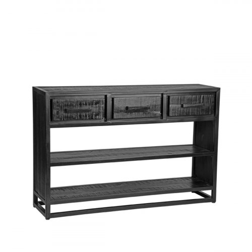 Beistelltisch Chili 115x30x75 cm Schwarzes Mangoholz | Schwarzes Metall