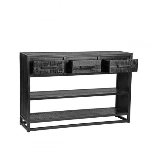 Beistelltisch Chili 115x30x75 cm Schwarzes Mangoholz | Schwarzes Metall