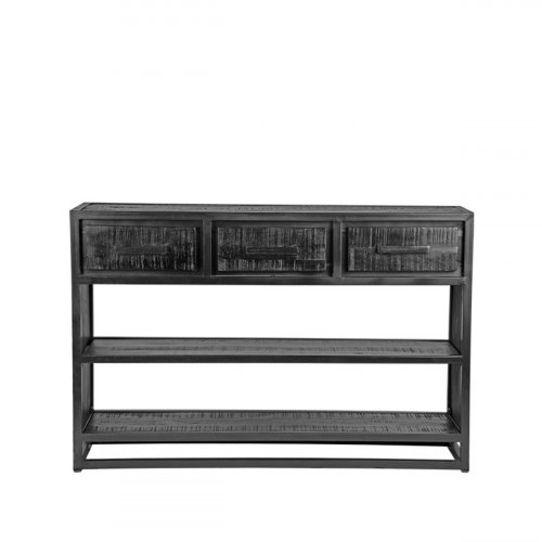 Beistelltisch Chili 115x30x75 cm Schwarzes Mangoholz | Schwarzes Metall