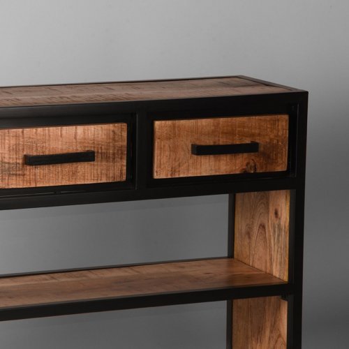 Beistelltisch Tampa 115x30x75 cm Raues Mangoholz | Schwarzes Metall