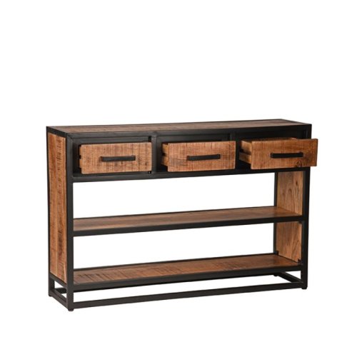 Beistelltisch Tampa 115x30x75 cm Raues Mangoholz | Schwarzes Metall
