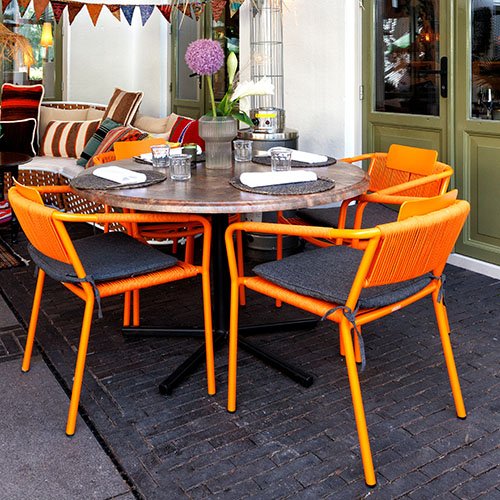 Outdoor Sessel "Kiwi" aus Aluminium und Seilgeflecht in orange 61x80x46x65cm cm stapelbar