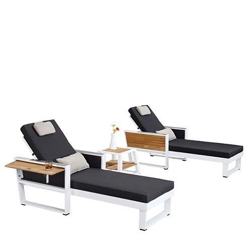 Sonnenliege Sunlounge SET "York" in weißem Aluminium und dunklen Polster