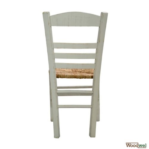 Taverna Stuhl aus Buchenholz mit Patina-Farben in Beige und Strohsitz.