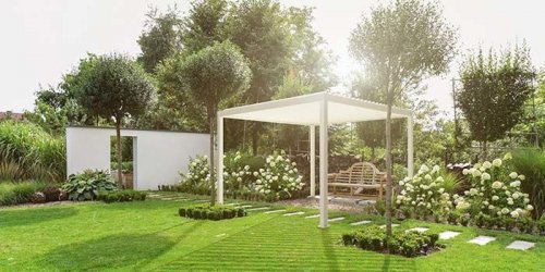 Terrace covering "Reflect" 3m x 3m in white made of aluminum