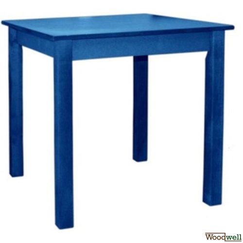 Tisch aus Buchenholzbeinen und MDF Oberfläche in Farbe Hellblau