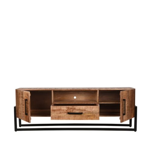 TV stand Bolivia 174x40x60 cm rough mango wood | Black metal