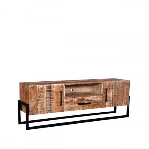 TV stand Bolivia 174x40x60 cm rough mango wood | Black metal