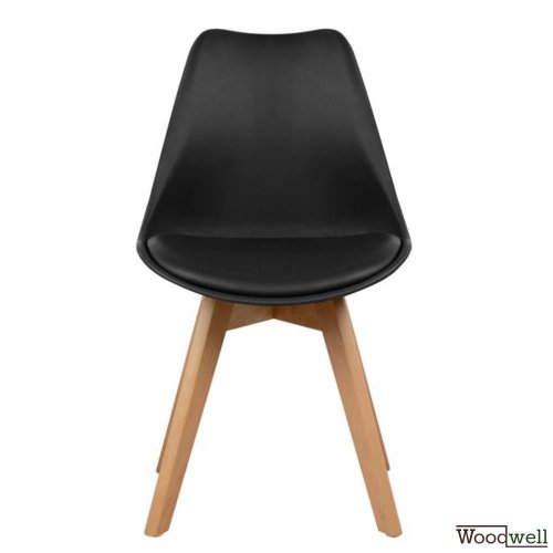 VEGAS Retro Stuhl in Schwarz und Holzbeinen in natürlicher Farbe (4 Stk.)