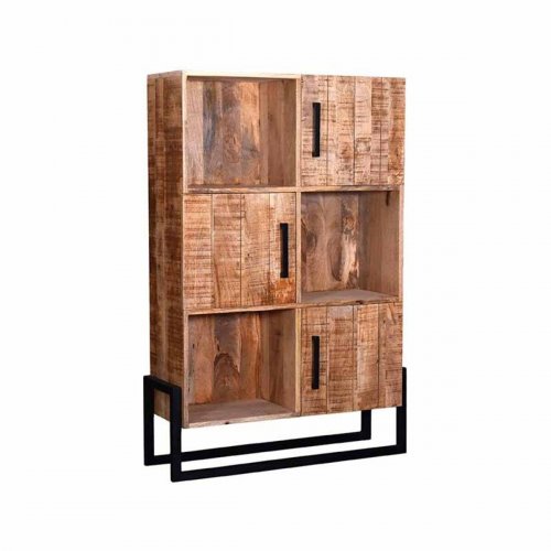 Regalschrank Bolivien 100x40x150 Cm Raues Mangoholz | Schwarzes Metall