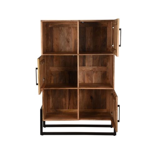 Regalschrank Bolivien 100x40x150 Cm Raues Mangoholz | Schwarzes Metall