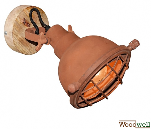 "Grid" wandlampe in der farbe rost und mangoholz