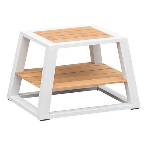 Outdoor Lounge Set "York" in weißem Aluminiumrahmen und Teakholz Elementen und weißem Polster mit 3-Sitzer Sofa