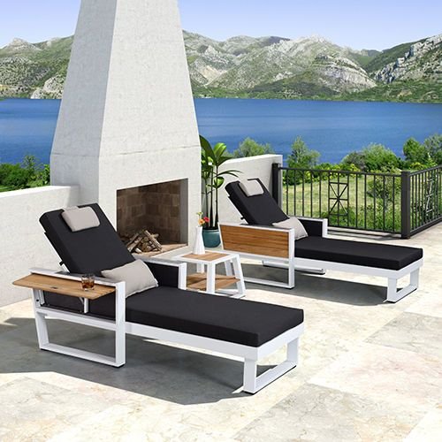 Sonnenliege Sunlounge SET "York" in weißem Aluminium und dunklen Polster
