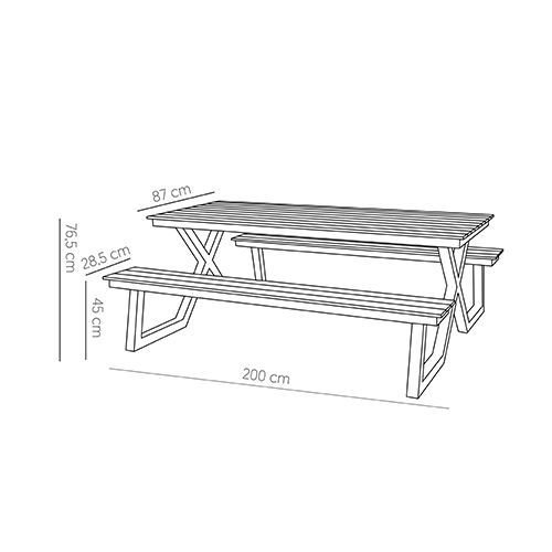 Gartenbank-Set in weiß aus Aluminium Tisch: W200xD87xH75cm Bank: W200xD29xH45cm