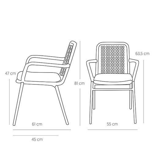 Outdoor Sessel "Atrope" aus Seilgeflecht und Aluminium in grau