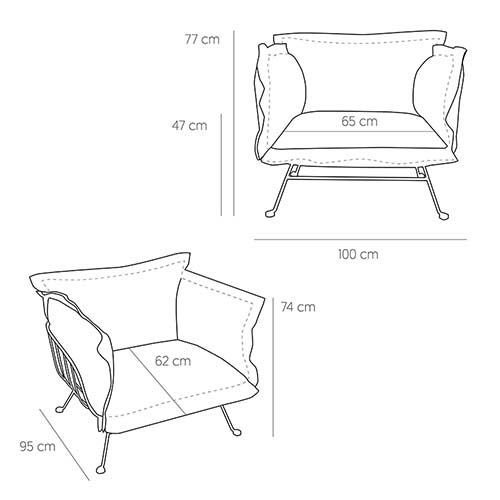 "Floral" armchair made of beige teddy boucle and black metal frame
