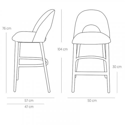 "Jyll" bar stool made of black velvet and legs made of black solid beech
