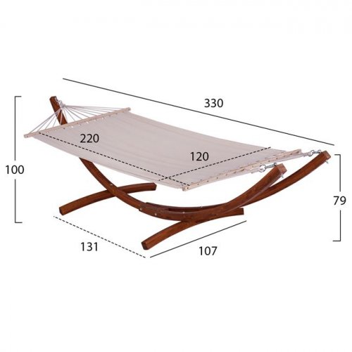 Hanging Bed in Wood Walnut with Ecru Cloth 330x120x100 cm