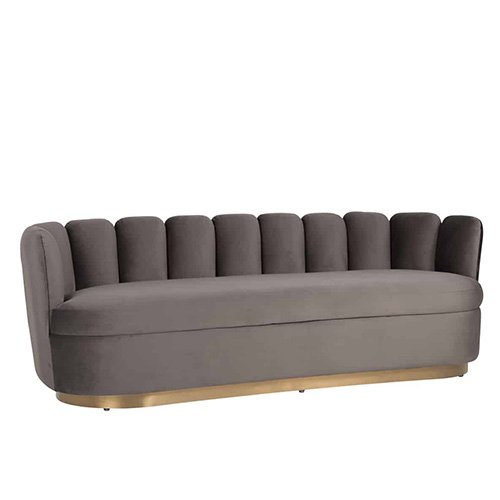 3-Sitzer Sofa "Blaze" aus grauem Samt und goldenem Metallgestell