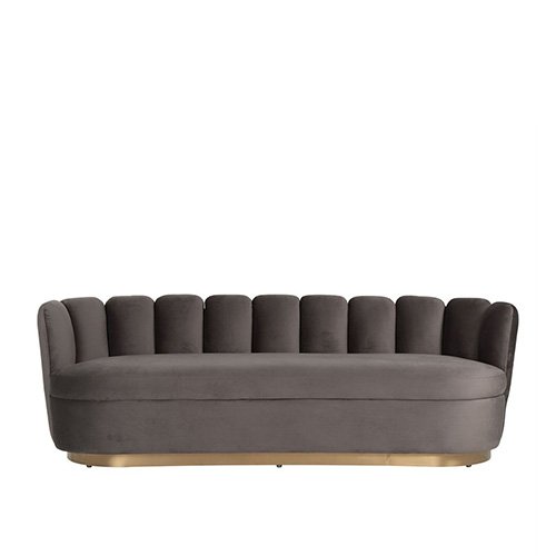 3-Sitzer Sofa "Blaze" aus grauem Samt und goldenem Metallgestell