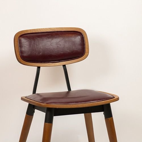 Barhocker "Studo" aus bordeaux rotem Kunstleder und Gestell aus Eiche und Metall