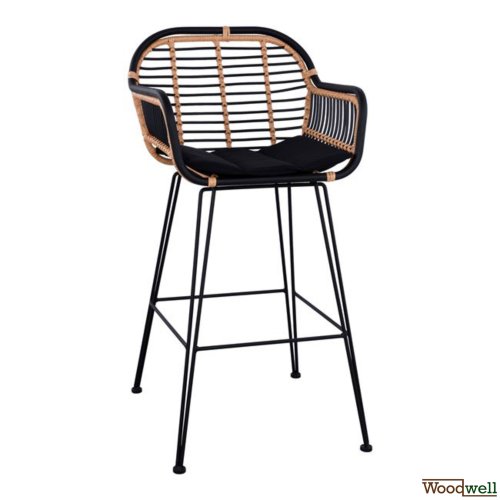 Barhocker Allegra Wicker mit Kissen in Schwarz-Beige