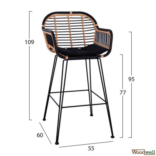 Barhocker Allegra Wicker mit Kissen in Schwarz-Beige