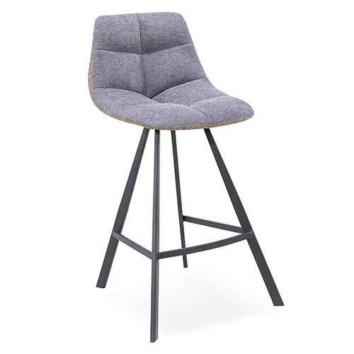 "Jax" barchair with blue woven upholstery and black metal frame