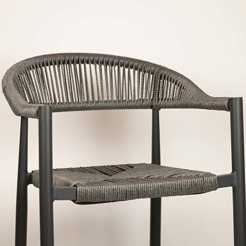 Barhocker "Jonah A" aus grauem UV-beständigem Draht (Seilgeflecht) und Aluminiumrahmen