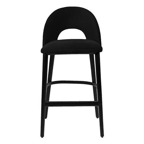 "Jyll" bar stool made of black velvet and legs made of black solid beech