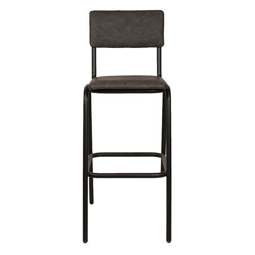 Bar stool "Skool Anthracite" made of wood, anthracite synthetic leather and metal frame