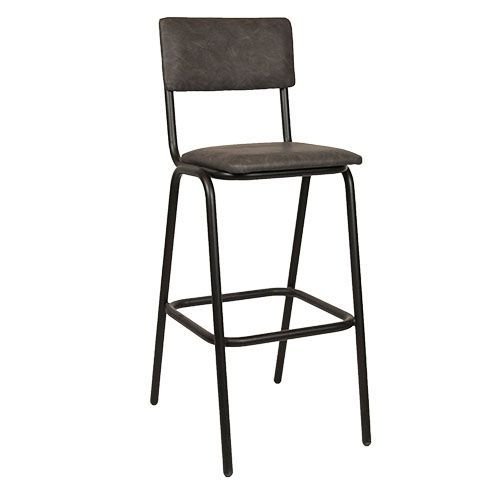 Bar stool "Skool Anthracite" made of wood, anthracite synthetic leather and metal frame