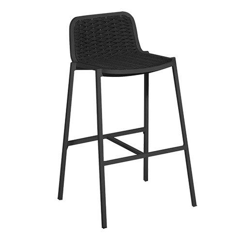 Barhocker "Tora" in Seilgeflecht schwarz aus Aluminium