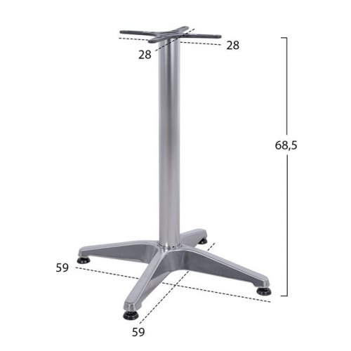 Outdoor Tischuntergestell Aluminium 58X58Χ68,5cm mit Kreuz 28x28cm Chrom