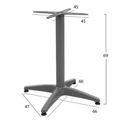 Outdoor Tischuntergestell Aluminium 66Χ66X69cm mit Kreuz 45x45cm in grau