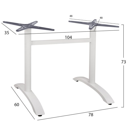 Weißes Tischuntergestell aus Metall mit zwei Säulen 78x60xH73 cm.